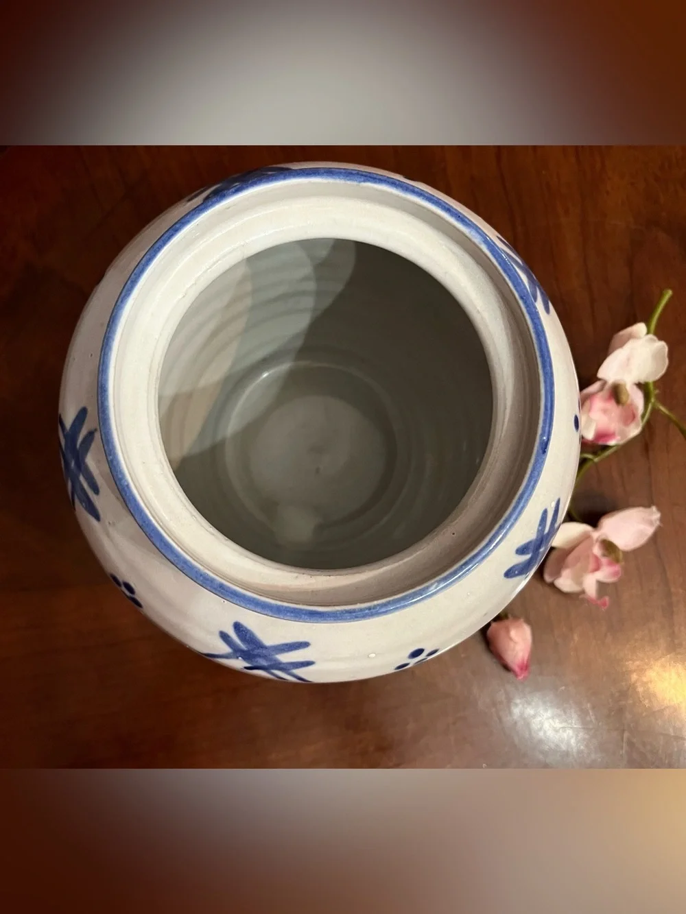VTG Tury Studio Art Pottery Salt Glaze Vase Cobalt Blue Folk Art Pattern